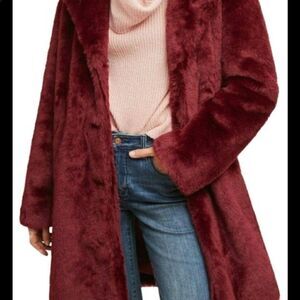 Ett:twa faux fur wine red tayberry coat NWT